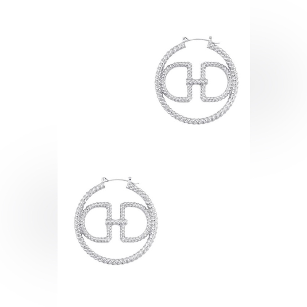 •Daring• Double Logo Textured Hoop Earrings